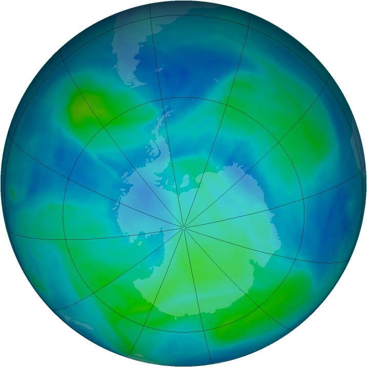 Antarctic ozone map for 28 February 2008